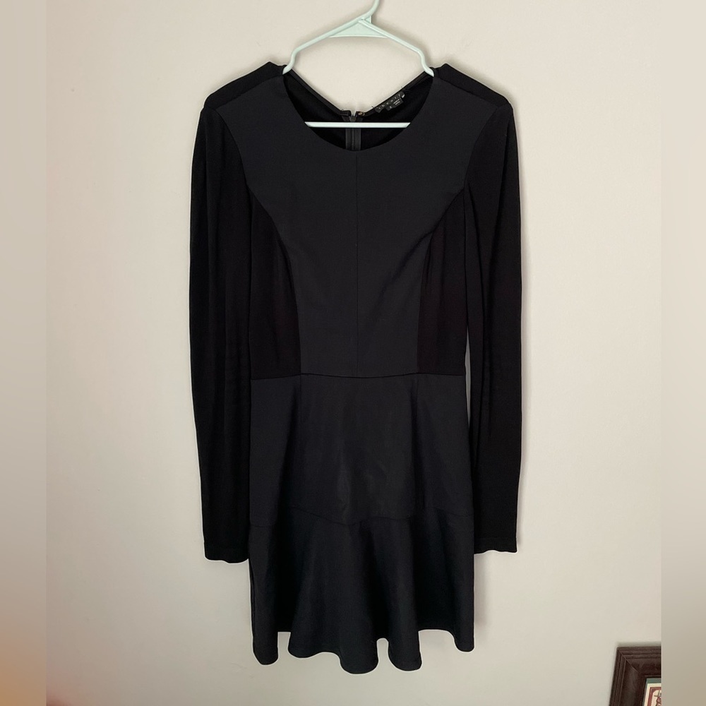 Theory Nicolina Black Silk Blend Paneled Fit & Flare Dress Size 2